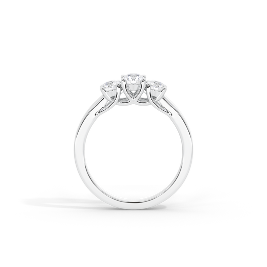 Three-stone lab diamond ring, 925 sterling silver band with three stones in prong settings