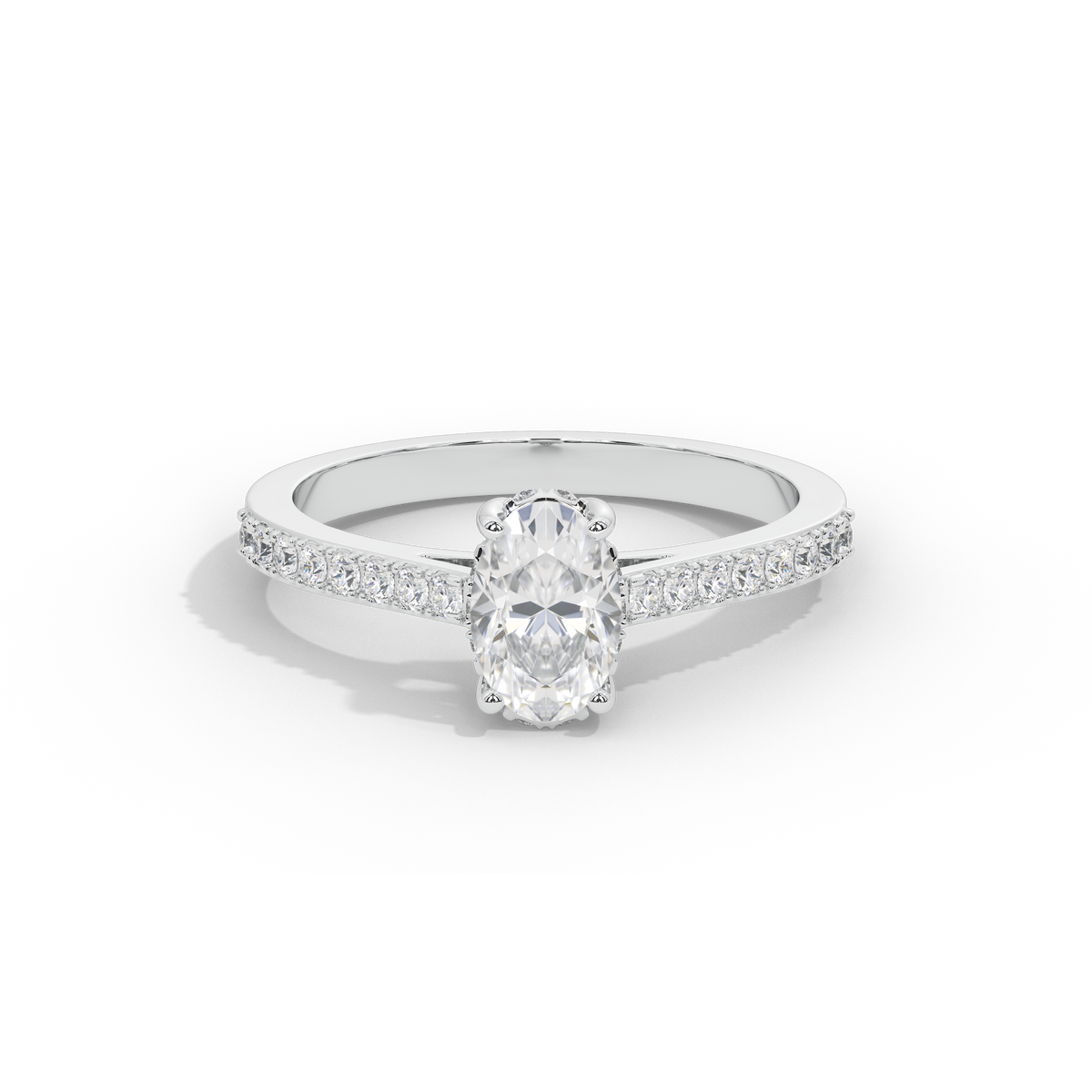 Oval lab diamond ring, 925 sterling silver, pave band with oval center stone