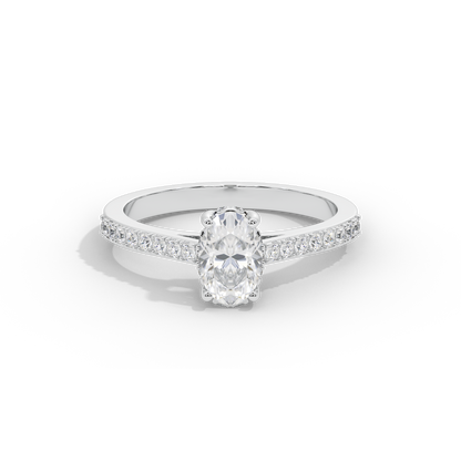 Oval lab diamond ring, 925 sterling silver, pave band with oval center stone