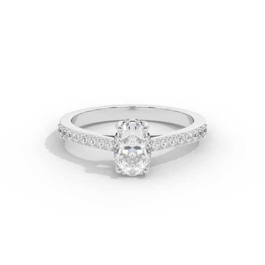 Oval lab diamond ring, 925 sterling silver, pave band with oval center stone