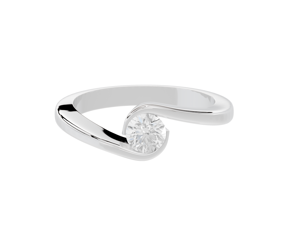 Sterling silver ring with a round lab-grown diamond and a split, wrap-like band