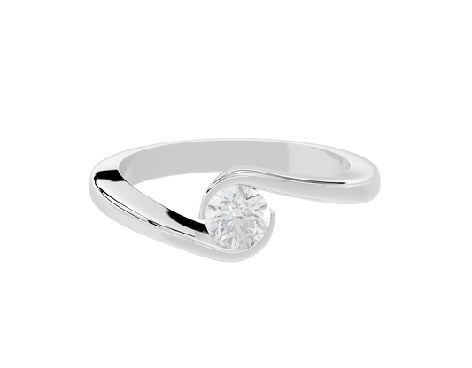 Sterling silver ring with a round lab-grown diamond and a split, wrap-like band