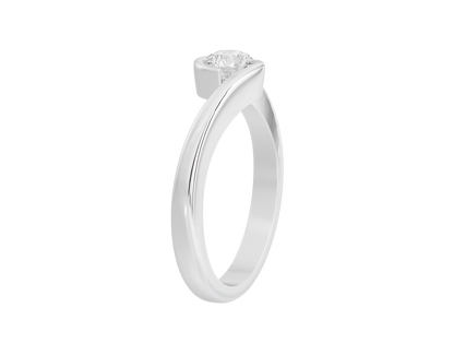 Sterling silver ring side view with a round lab-grown diamond on top