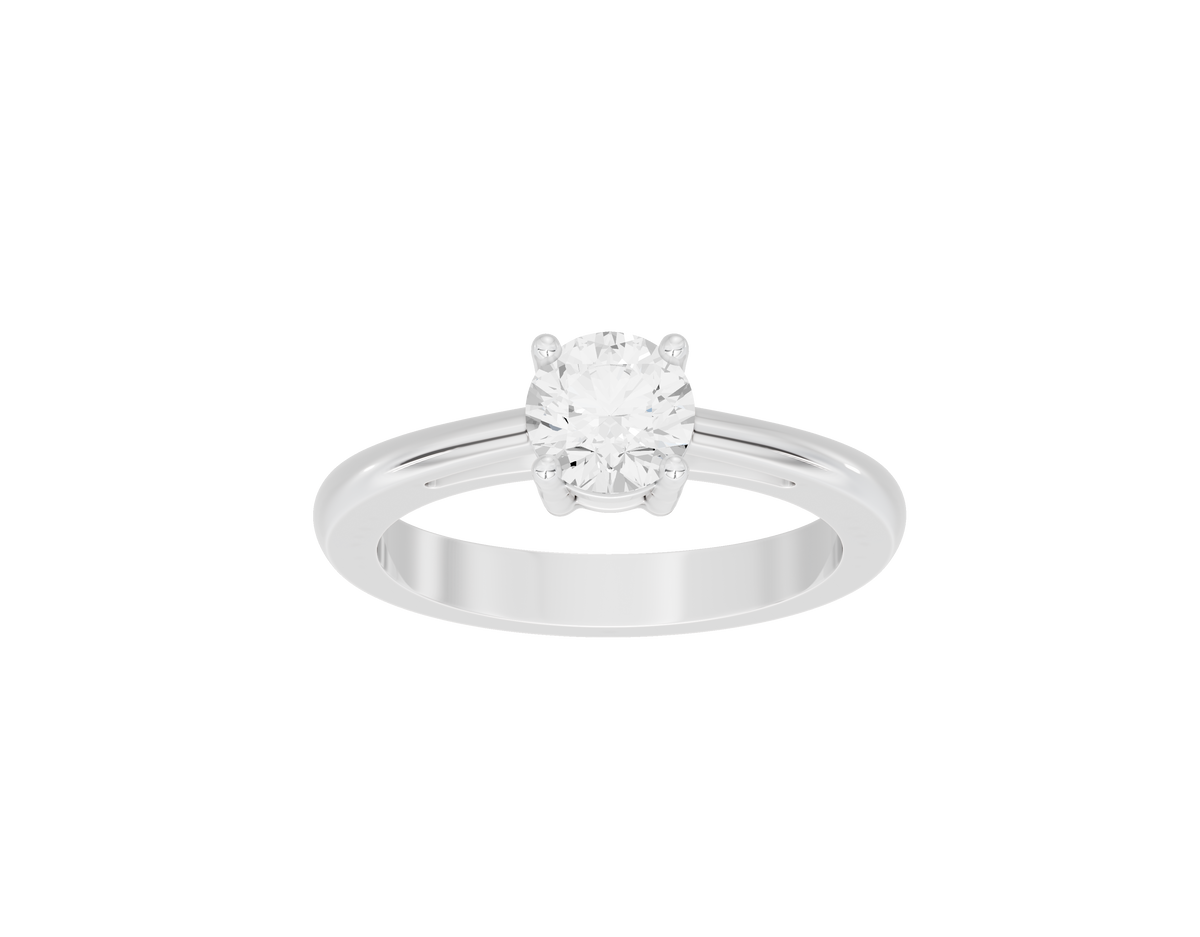Sterling silver lab diamond ring with round center stone and four-prong head