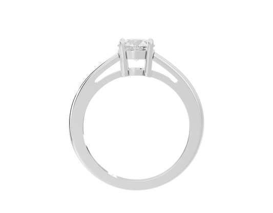Sterling silver lab diamond ring top view with round center stone in prongs
