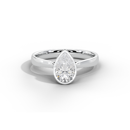 Pear-shaped lab diamond bezel ring in 925 sterling silver, polished band detail
