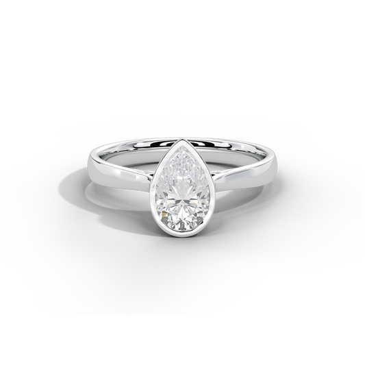 Pear-shaped lab diamond bezel ring in 925 sterling silver, polished band detail