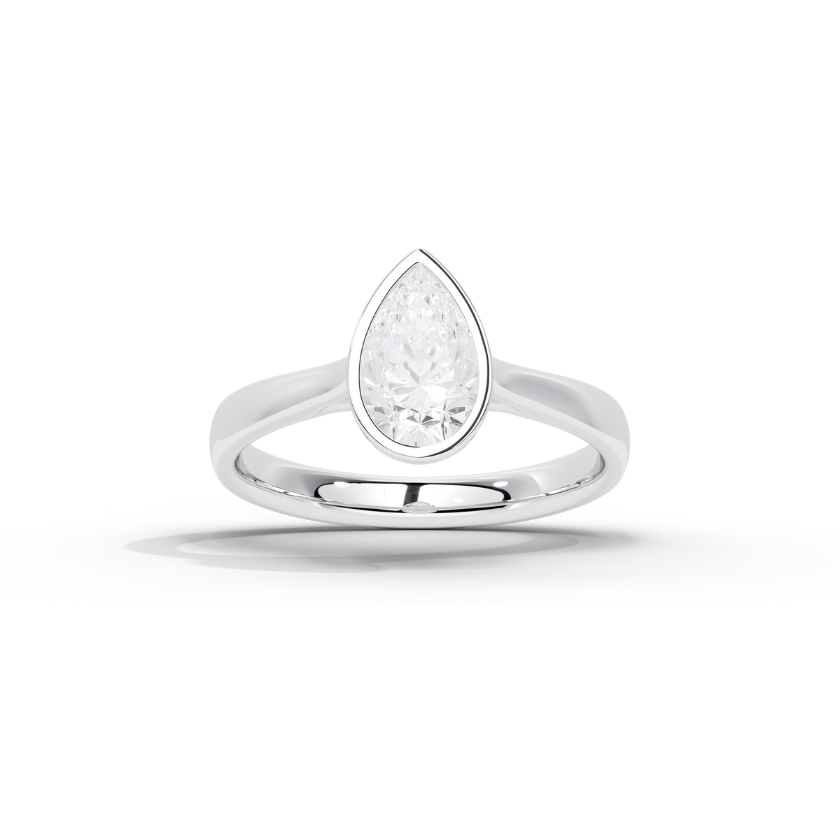 Pear-cut lab diamond bezel solitaire ring in 925 sterling silver, curved band