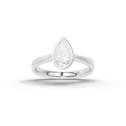 Pear-cut lab diamond bezel solitaire ring in 925 sterling silver, curved band