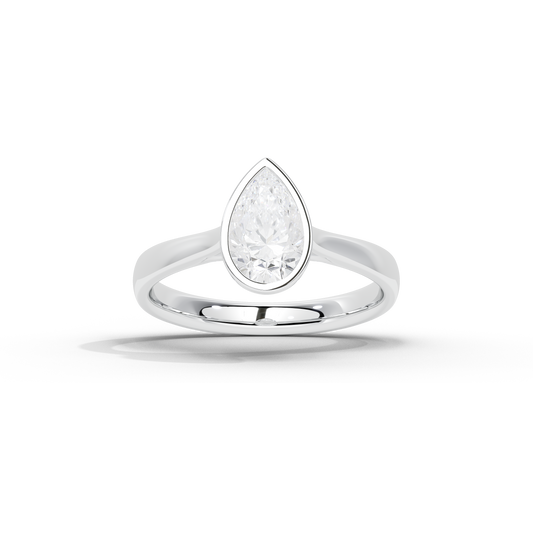 Pear-cut lab diamond bezel solitaire ring in 925 sterling silver, curved band