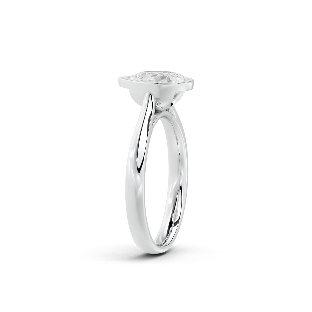 Top view of 925 sterling silver pear-cut lab diamond bezel solitaire ring