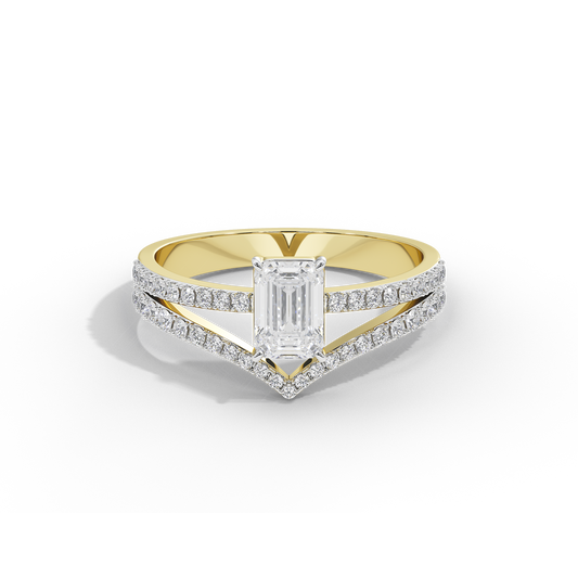 Gold vermeil lab diamond ring with emerald-cut center stone and pavé band