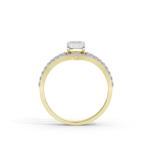 Gold vermeil lab diamond ring with emerald-cut center stone in a yellow band