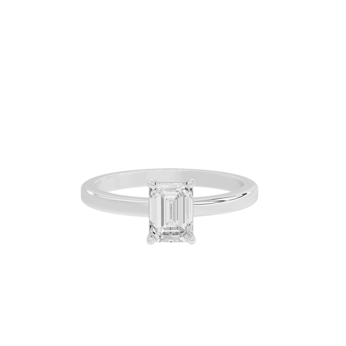 Sterling silver lab diamond engagement ring with emerald-cut center stone