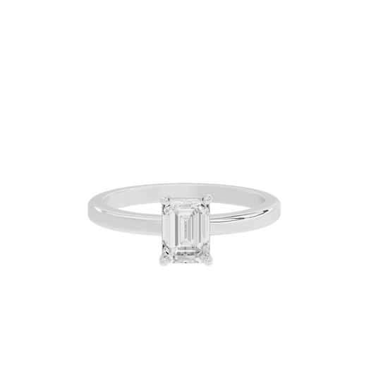 Sterling silver lab diamond engagement ring with emerald-cut center stone