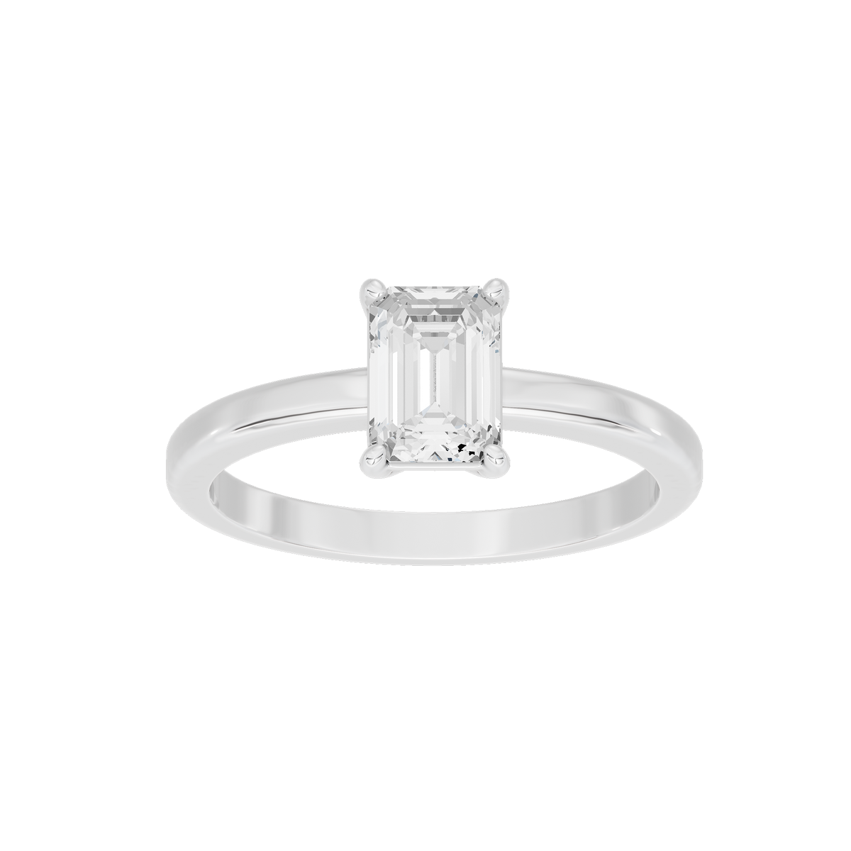 Sterling silver lab diamond ring with emerald-cut center stone