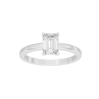 Sterling silver lab diamond ring with emerald-cut center stone