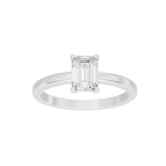 Sterling silver lab diamond ring with emerald-cut center stone