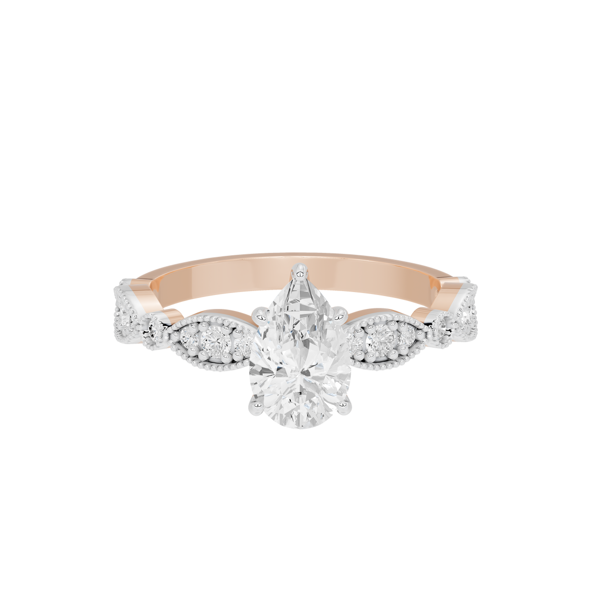 Rose gold vermeil lab diamond ring with pavé side stones and central cluster
