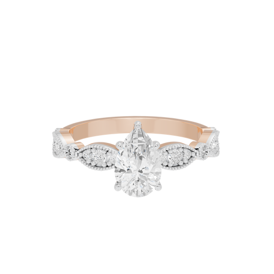 Rose gold vermeil lab diamond ring with pavé side stones and central cluster