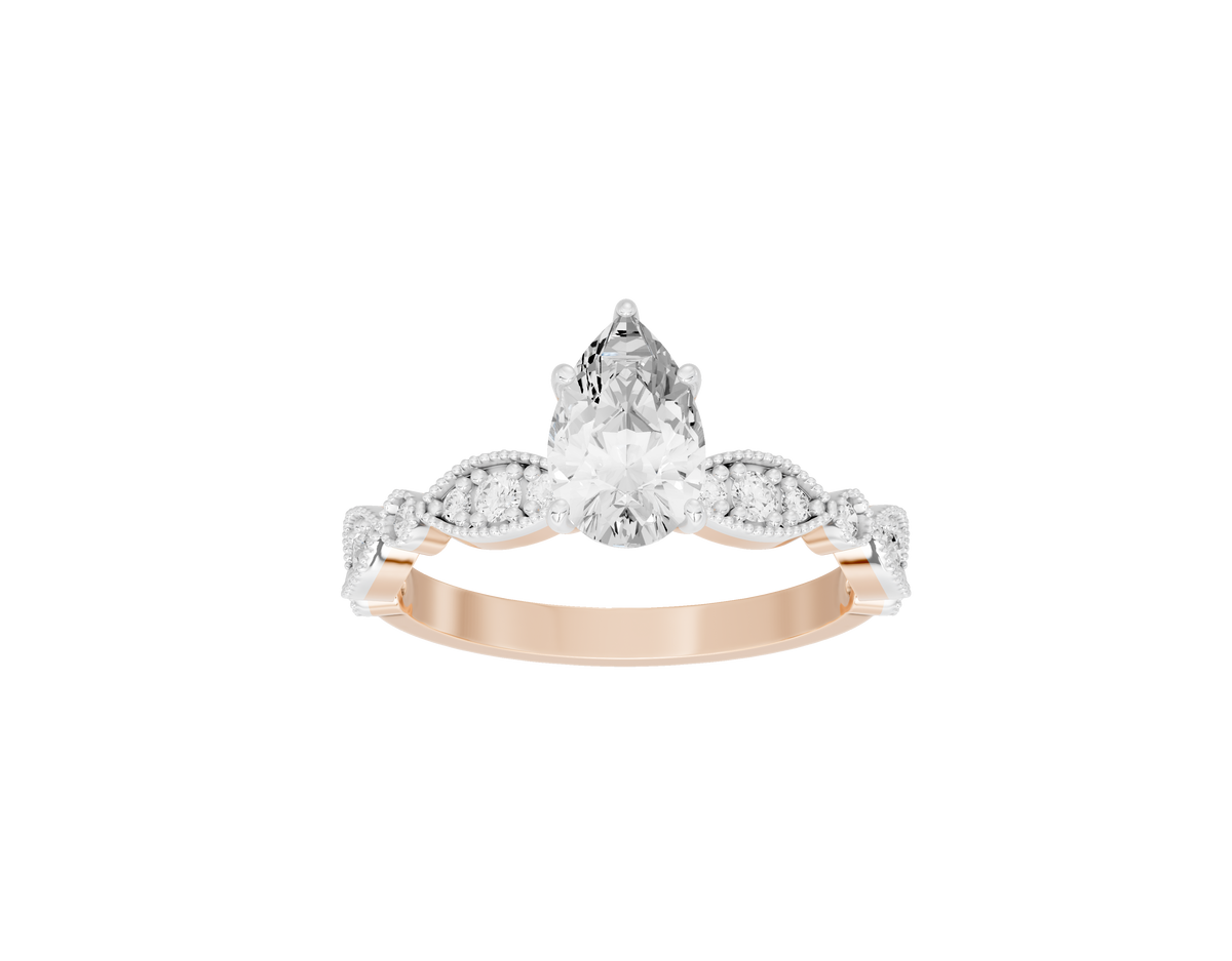 Rose gold vermeil lab diamond ring with halo design and pavé band