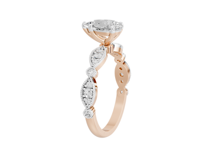 Rose gold vermeil lab diamond ring side view with pavé stone halos