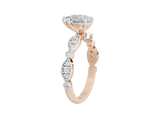 Rose gold vermeil lab diamond ring side view with pavé stone halos