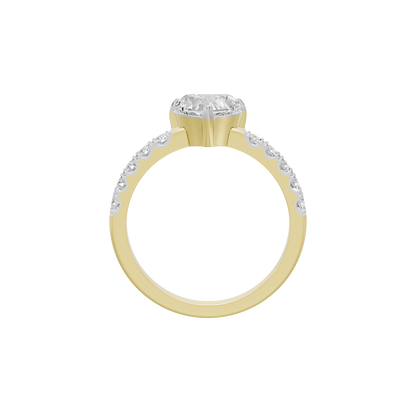 Yellow gold vermeil lab diamond ring with round center stone and pavé shoulders