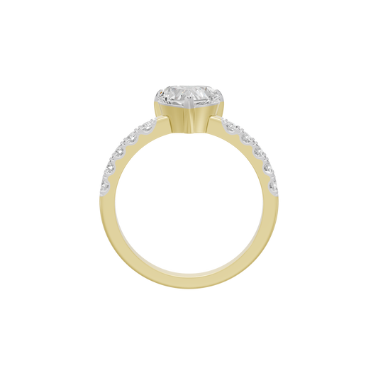 Yellow gold vermeil lab diamond ring with round center stone and pavé shoulders