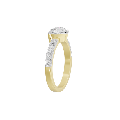 Yellow gold vermeil diamond ring with round center stone and pavé band