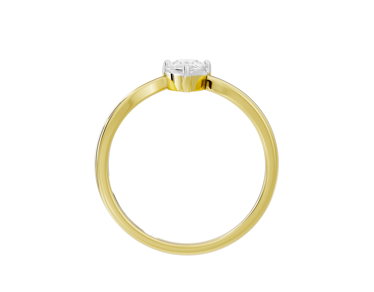 Yellow gold vermeil lab diamond pear-shaped ring, top view of split band