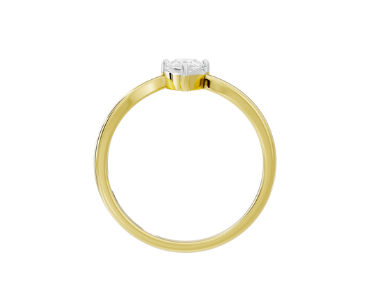 Yellow gold vermeil lab diamond pear-shaped ring, top view of split band