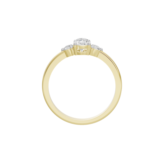 Yellow gold vermeil diamond ring top view with central stone and small side diamonds