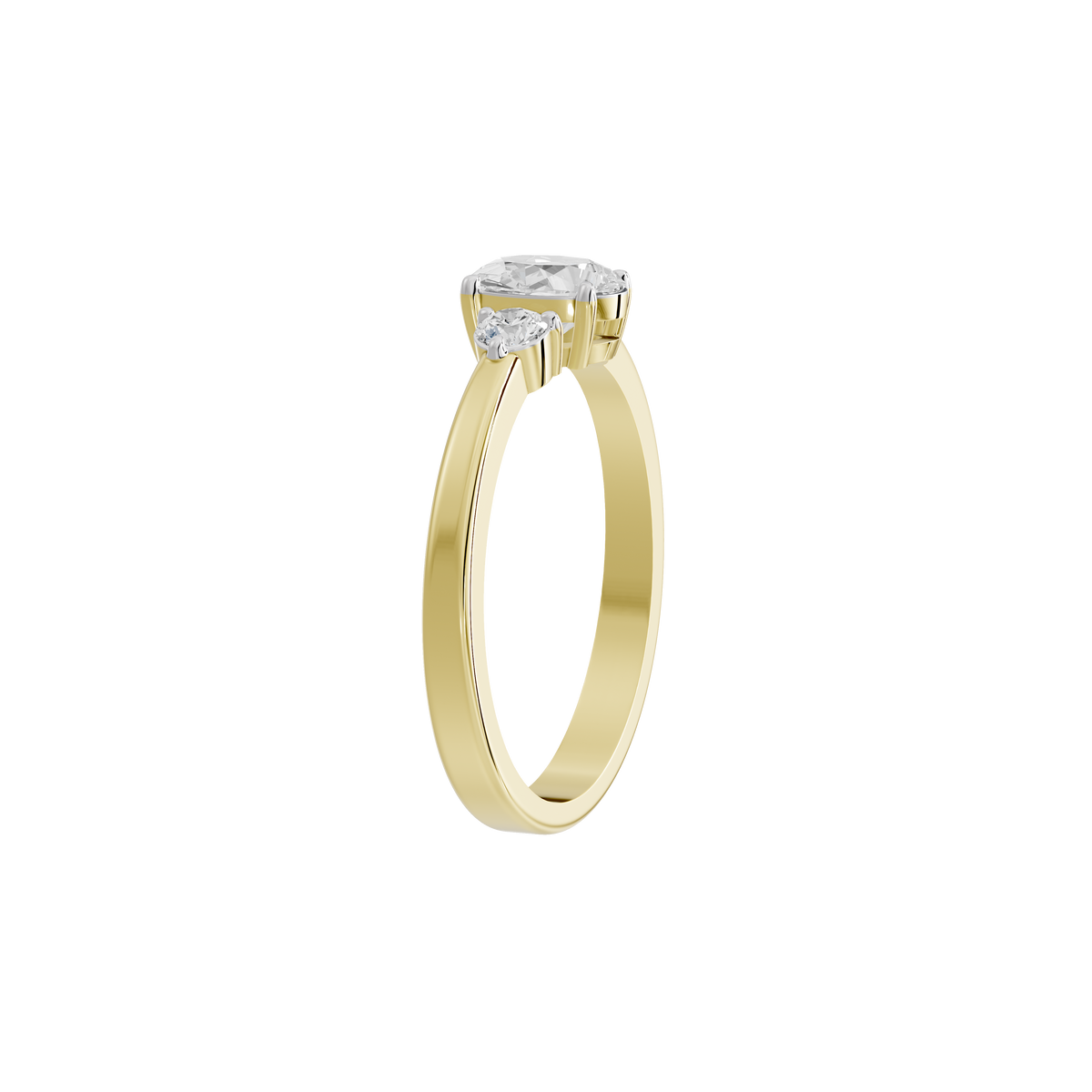Yellow gold vermeil diamond ring side view with prong-set center diamond