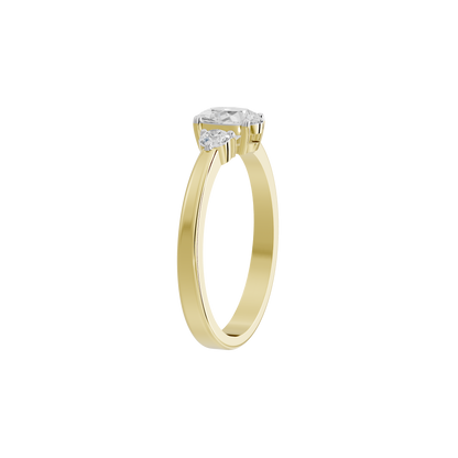 Yellow gold vermeil diamond ring side view with prong-set center diamond