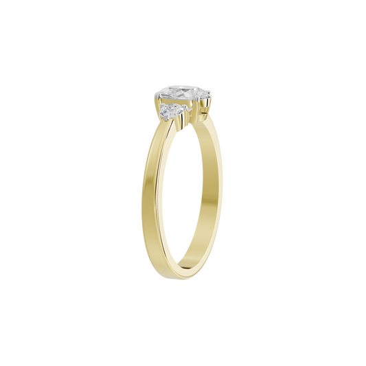 Yellow gold vermeil diamond ring side view with prong-set center diamond