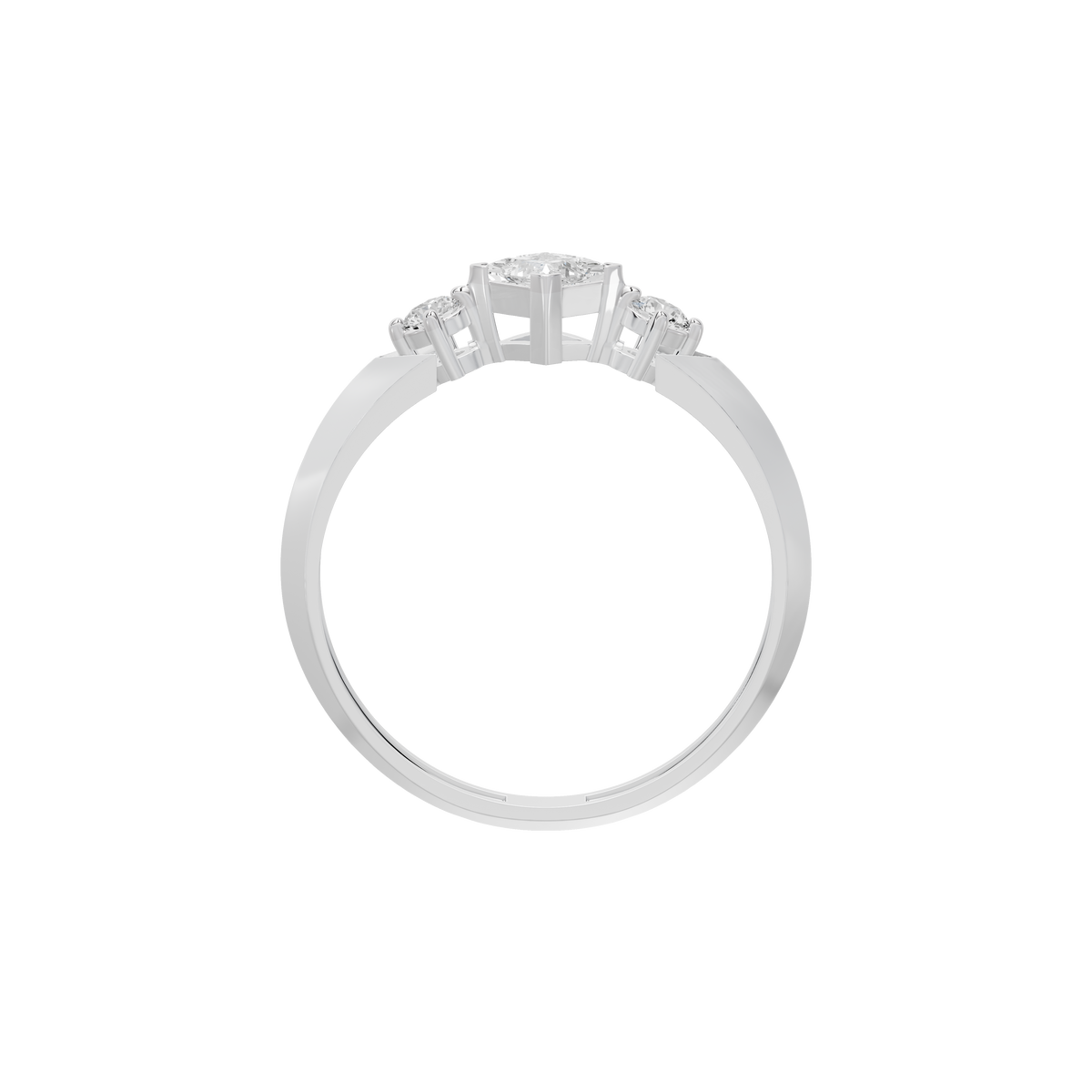 Sterling silver lab diamond ring with clustered square-cut stones, top view