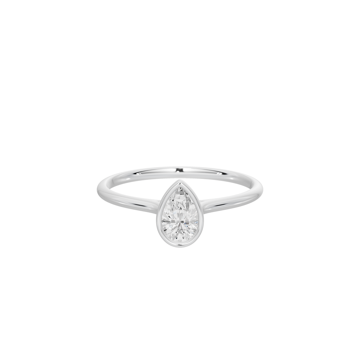 Pear-shaped lab diamond ring in sterling silver, front view