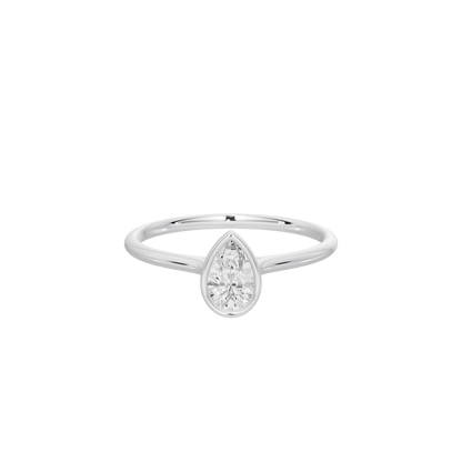 Pear-shaped lab diamond ring in sterling silver, front view