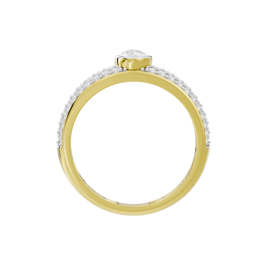 Yellow gold vermeil lab diamond ring with prong-set pear center and pave band