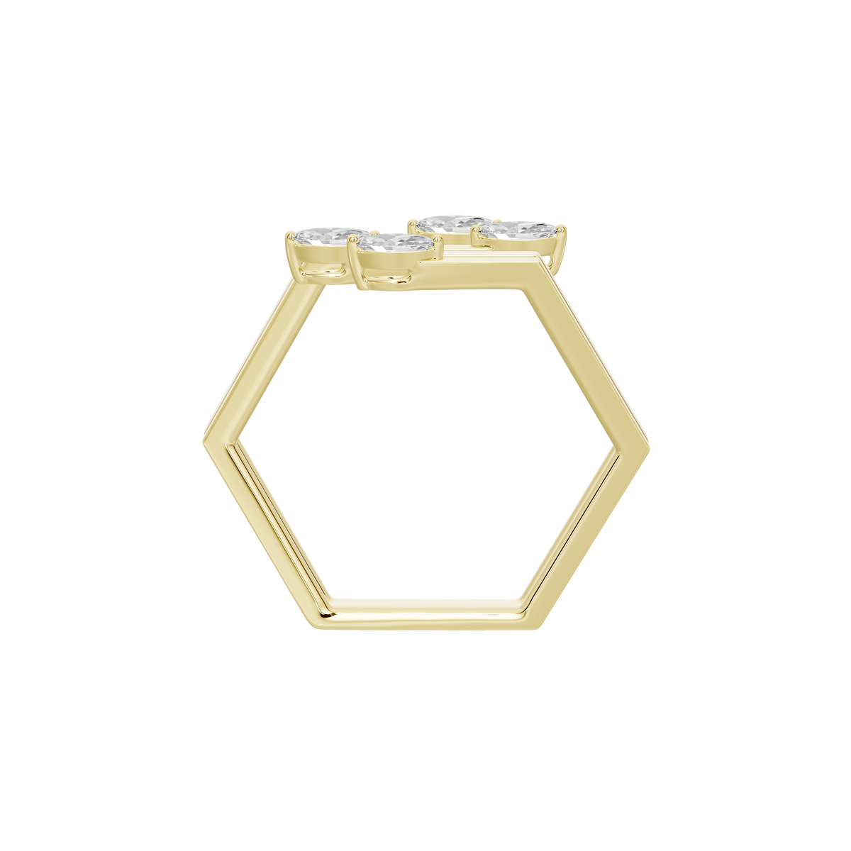 Open hexagon lab diamond ring in yellow gold vermeil with a small round center stone