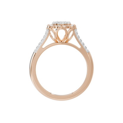 Rose gold vermeil lab diamond ring top view with openwork heart-shaped gallery.