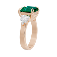 Emerald With Pear Diamond 0.893 Carat Lab Grown Diamond Ring