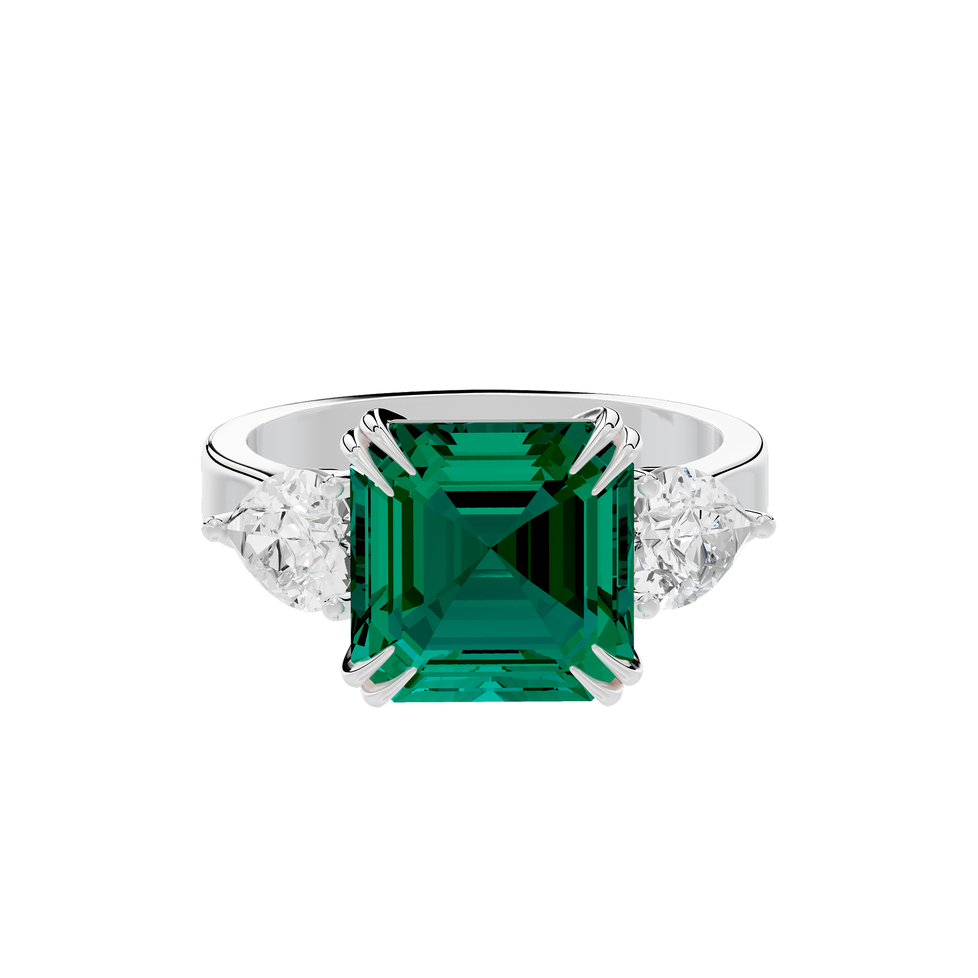 Emerald With Pear Diamond 0.893 Carat Lab Grown Diamond Ring