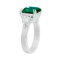 Emerald With Pear Diamond 0.893 Carat Lab Grown Diamond Ring