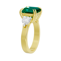 Emerald With Pear Diamond 0.893 Carat Lab Grown Diamond Ring