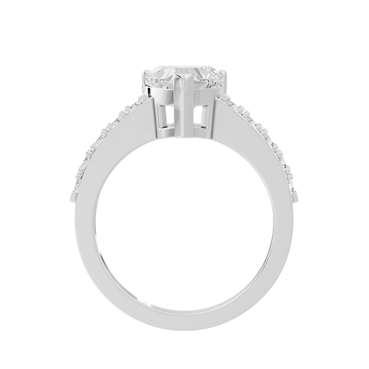 Sterling silver lab diamond ring with raised heart-shaped center and pavé side detail