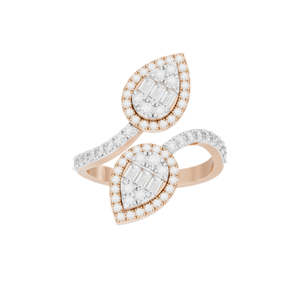 Rose gold vermeil lab diamond duo ring, pear-cut center stones with halo and band