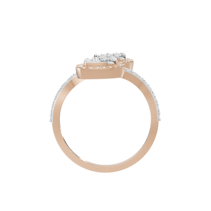 Rose gold vermeil lab diamond duo ring shown from the side with full halo setting