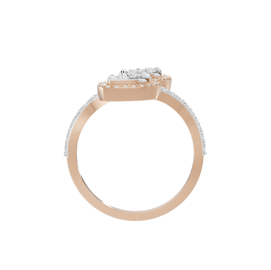 Rose gold vermeil lab diamond duo ring shown from the side with full halo setting